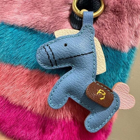 Colorful Striped Handmade Real Mink Fur Mini Tote/Crossbody & Pony Bag Charm - Picture 14 of 16